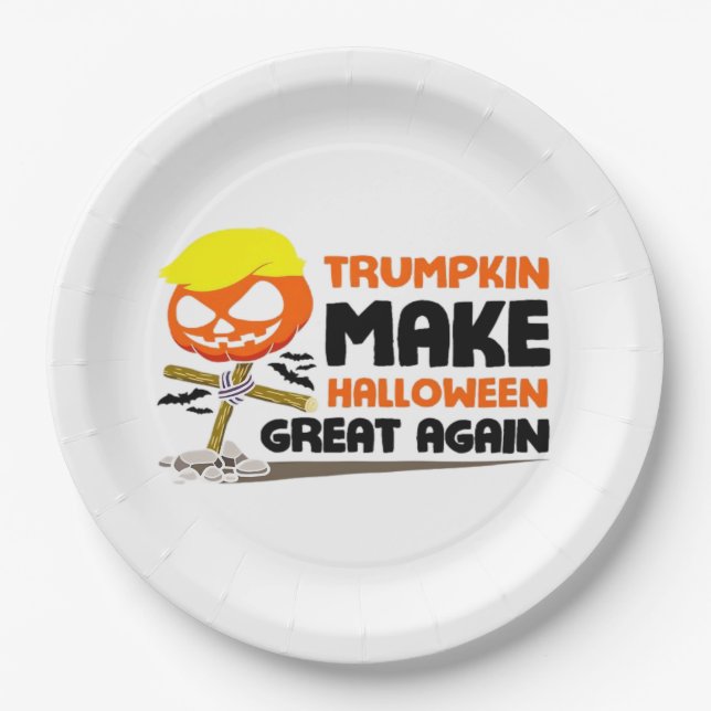 Plato De Papel Trumpkin Pumpkin Halloween Classic (Anverso)