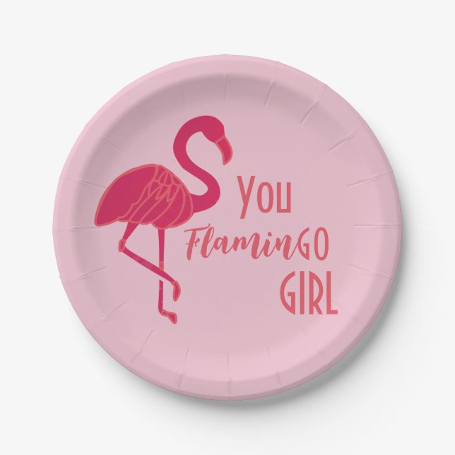Plato De Papel Tú, Chica Pink Flamingo (Anverso)