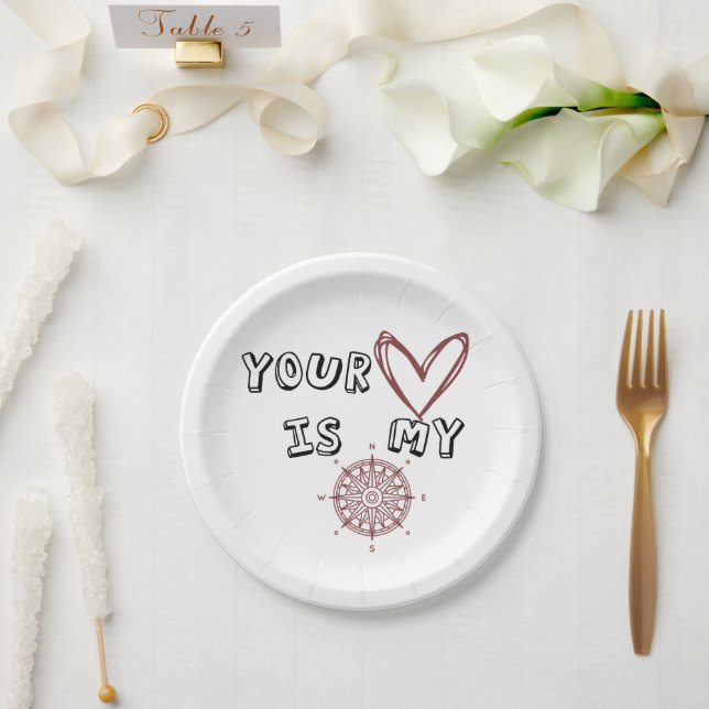 Plato De Papel Tu corazón es mi brújula (Boda)