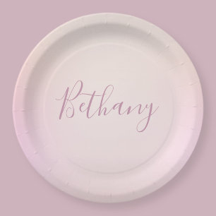 Plato De Papel Tu nombre   Elegante Guión suave Ombre suave
