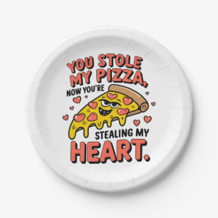 Plato De Papel Tú robaste mi corazón de pizza de San Valentín