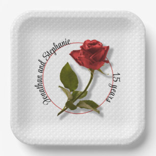 Plato De Papel Tu texto - Una rosa roja - Foto romántica con flor