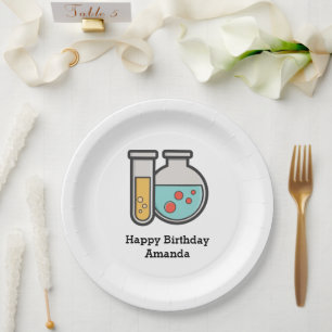 Plato De Papel Tubo de prueba de química y cumpleaños del vaso
