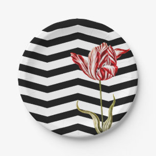 Plato De Papel Tulip Botanical Chevron Stripes Pattern