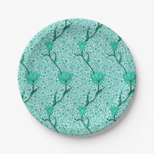 Plato De Papel Tulip Damask de Art Nouveau, Turquesa