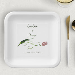 Plato De Papel Tulip Floral rosa