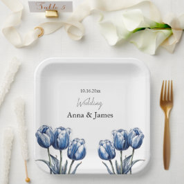Plato De Papel Tulipán Azul Delft, personalizado
