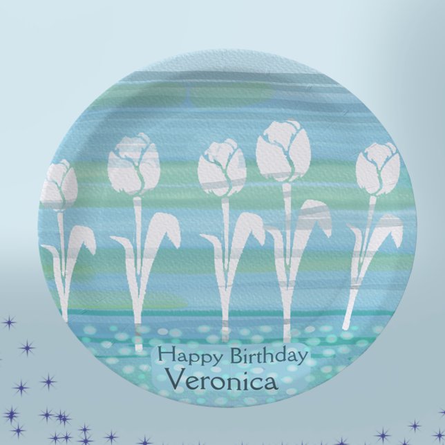 Plato De Papel Tulipán de niños de cumpleaños azul acuarela (Watercolor Blue Birthday Kids Tulip Paper Plates)