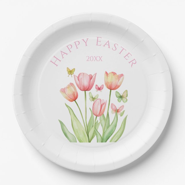 Plato De Papel Tulipán Feliz Pascua  (Anverso)