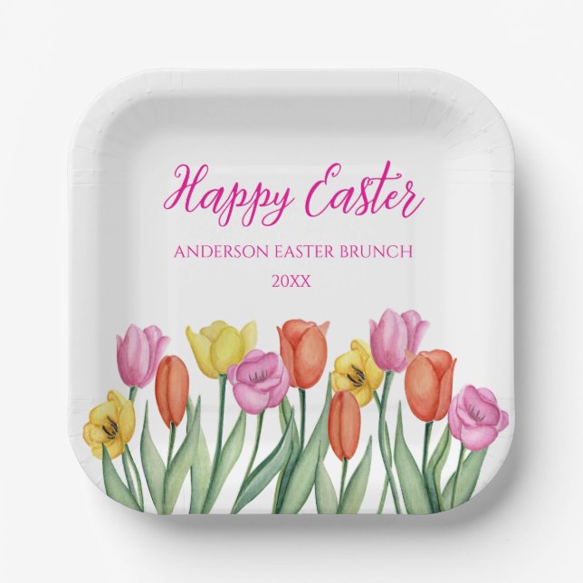 Plato De Papel Tulipán Feliz Pascua  (Anverso)
