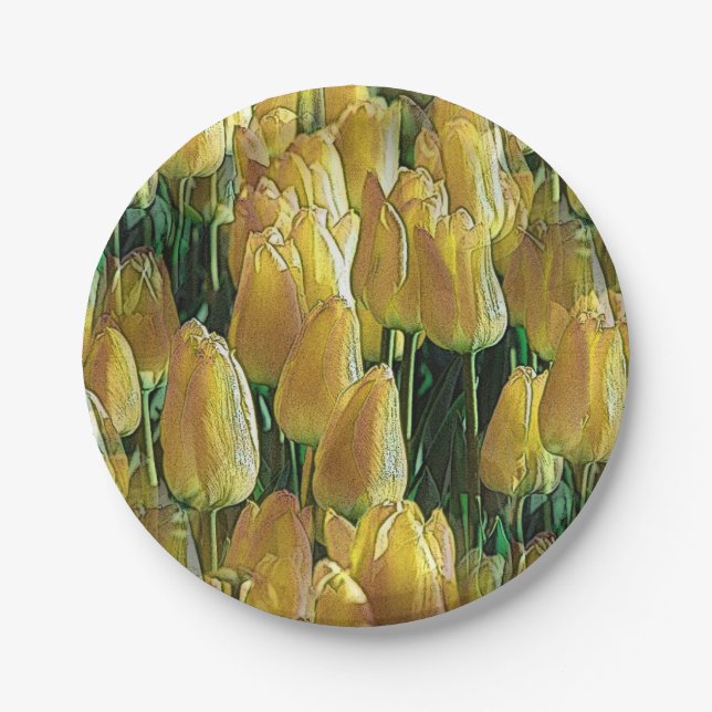 Plato De Papel Tulipanes amarillos brillantes (Anverso)