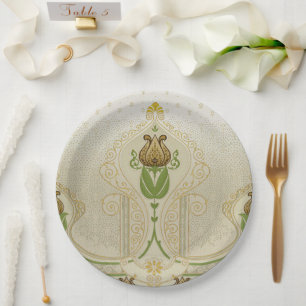Plato De Papel Tulipanes Art Nouveau Delicados Ducha Bridal