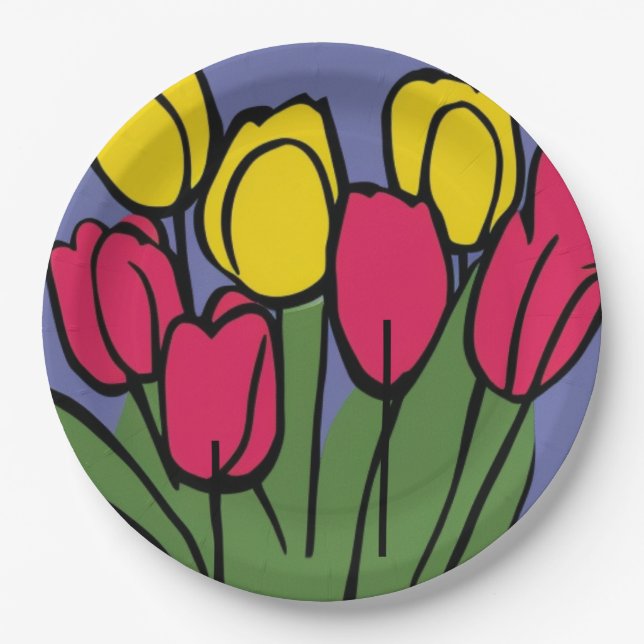 Plato De Papel Tulipanes de primavera (Anverso)