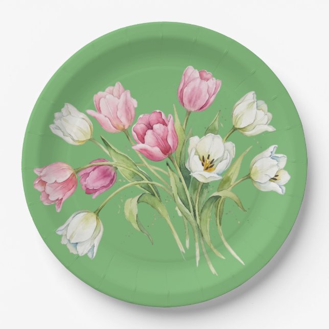 Plato De Papel Tulipanes de primavera de jardín (Anverso)