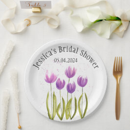 Plato De Papel Tulipanes Flores acuarela Primavera Bridal Ducha