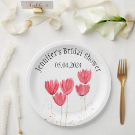 Plato De Papel Tulipanes Flores acuarela Primavera Bridal Ducha
