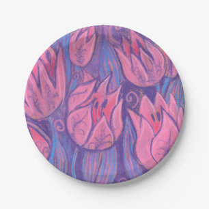 Plato De Papel Tulipanes Funky Primavera Flores Pintado Pastel Fl