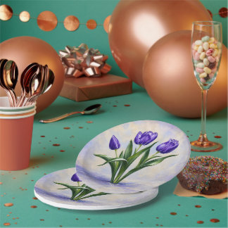 Plato De Papel Tulipanes púrpura