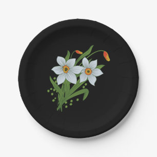 Plato De Papel Tulipanes y Narcisos Flores Fondo Negro