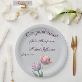 Plato De Papel Tulipano romántico y poético pastel acuarela