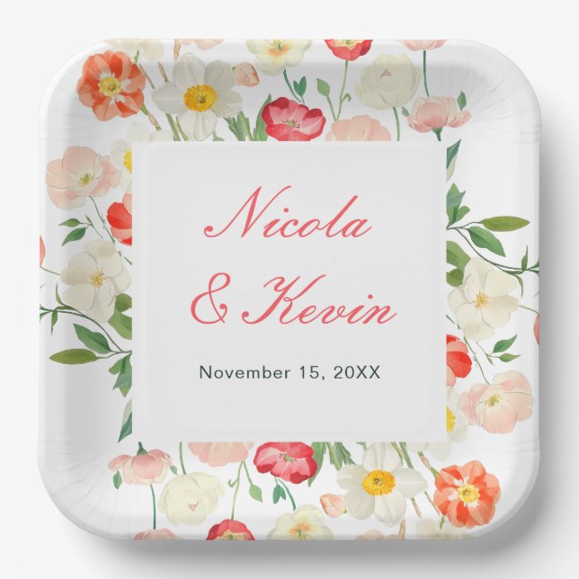 Plato De Papel Tulips and Daffodils Spring Wedding (Anverso)