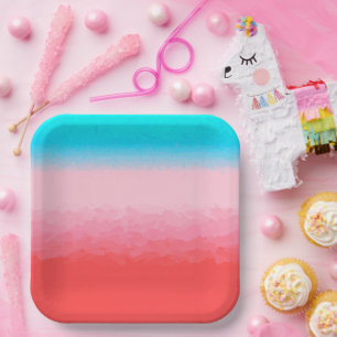 Plato De Papel Turcas y Caicos Azul y Coral Ombre