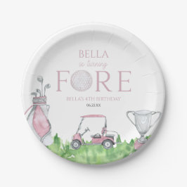 Plato De Papel Turning Fore Pink Golf cuarto Fiesta de cumpleaños