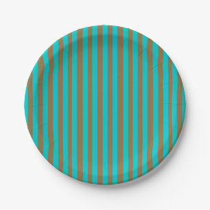 Plato De Papel Turquesa Azul Dorado Rayado