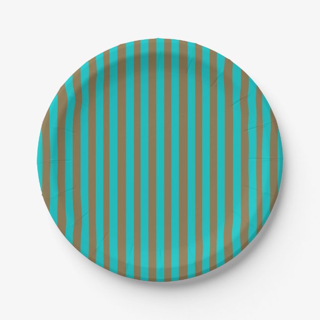 Plato De Papel Turquesa Azul Dorado Rayado (Anverso)