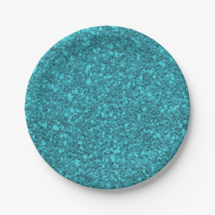 Plato De Papel Turquesa Brillo Destello Glitter Glam Fiesta Perso