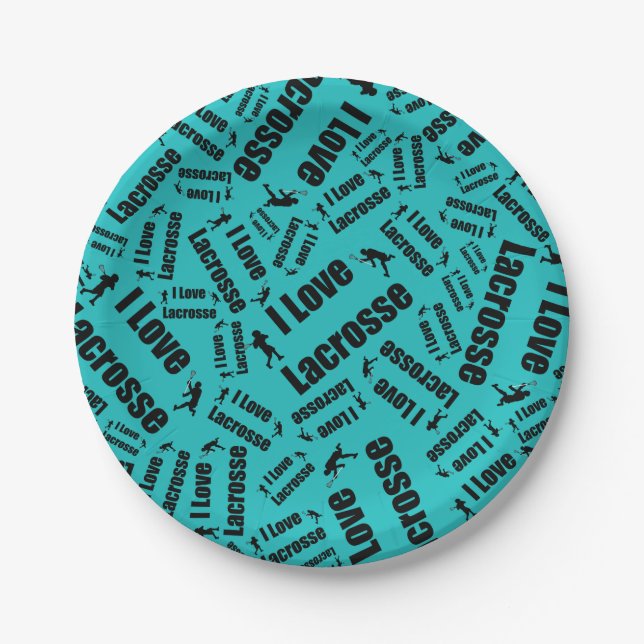 Plato De Papel Turquesa me encantan los lacrosse (Anverso)