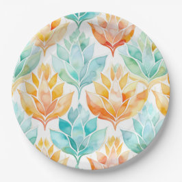 Plato De Papel Turquesa Tangerina Abstracto Boda Floral