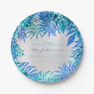 Plato De Papel Turquesa tropical del rosa del océano del azul de