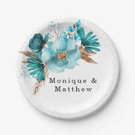 Plato De Papel Turquesa vintage y Boda del Peony de Oro