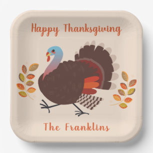 Plato De Papel Turquía Feliz Día de Acción de Gracias
