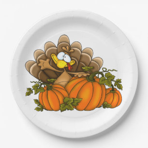 Plato De Papel Turquía silenciosa y calabazas