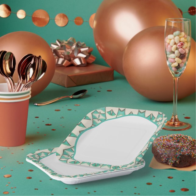 Plato De Papel Turquido con blanco (Multi)