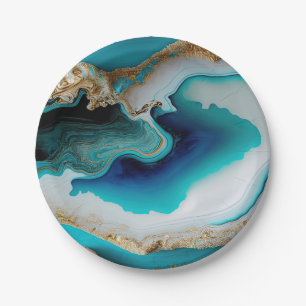Plato De Papel Turquoise Aqua Blue Gold Gemstone Acrylon Pour Art