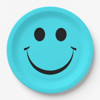 Plato De Papel Turquoise Blue Happy Face Birday Cute