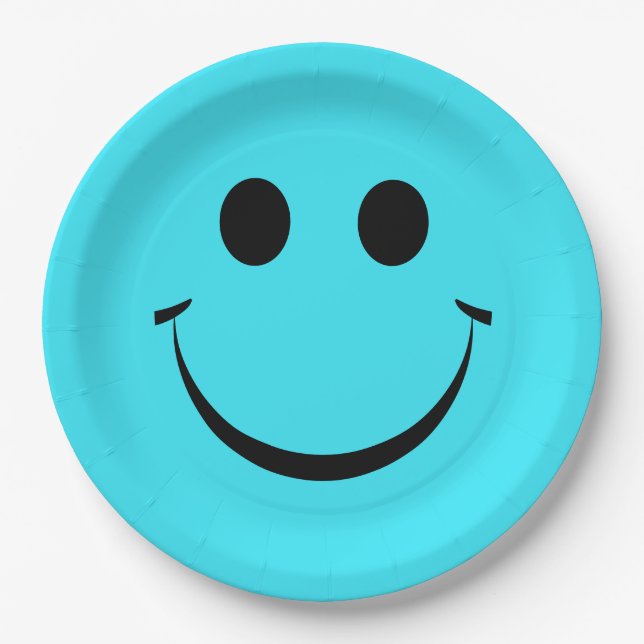 Plato De Papel Turquoise Blue Happy Face Birday Cute (Anverso)