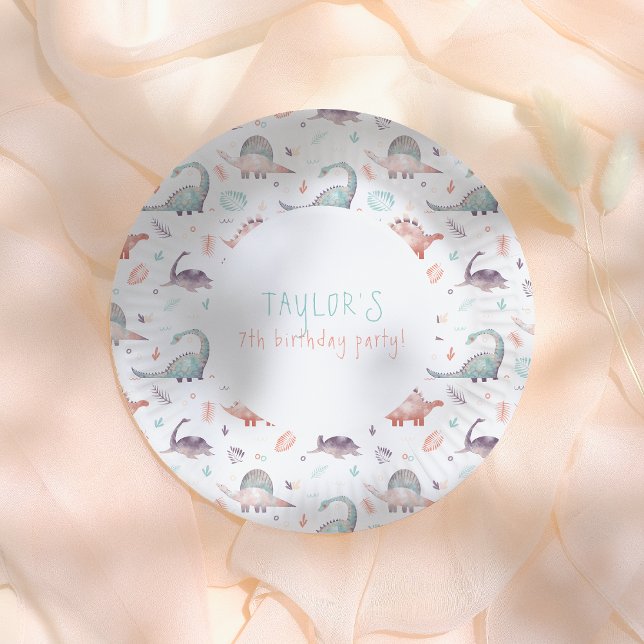 Plato De Papel Turquoise Girl Dinosaur Birthday Party (Subido por el creador)