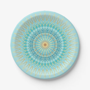 Plato De Papel Turquoise Gold Boho Mandala
