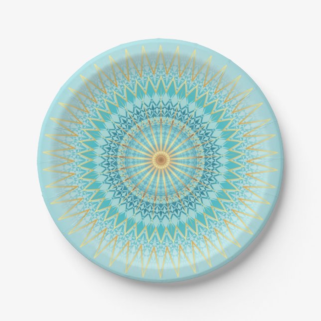 Plato De Papel Turquoise Gold Boho Mandala (Anverso)
