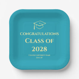 Plato De Papel Turquoise Modern Typography Graduation Party