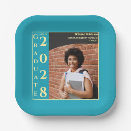 Plato De Papel Turquoise Photo Modern Graduation Cap Party
