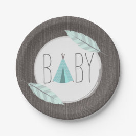 Plato De Papel Turquoise Tipi Baby Shower - Inspirado en la mader