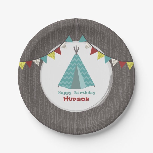 Plato De Papel Turquoise Tipi Birday (Anverso)