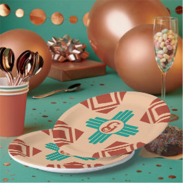 Plato De Papel Turquoise Zia Tribal Brown Tan