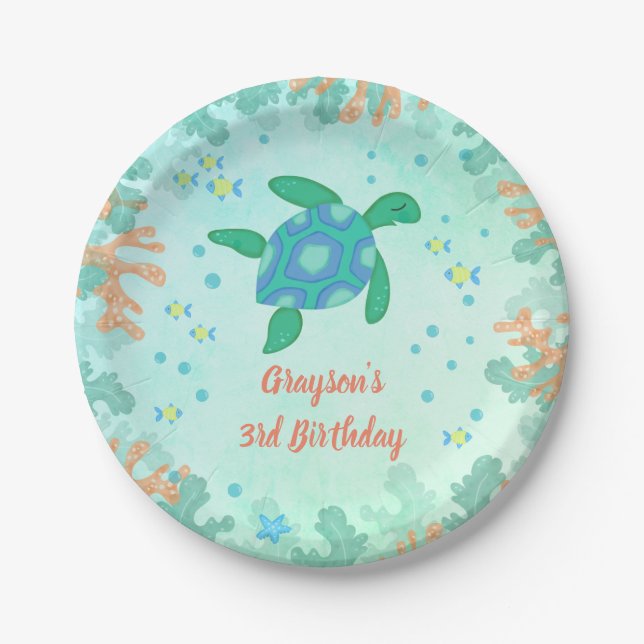 Plato De Papel Turtle Under the Sea Birthday Party (Anverso)