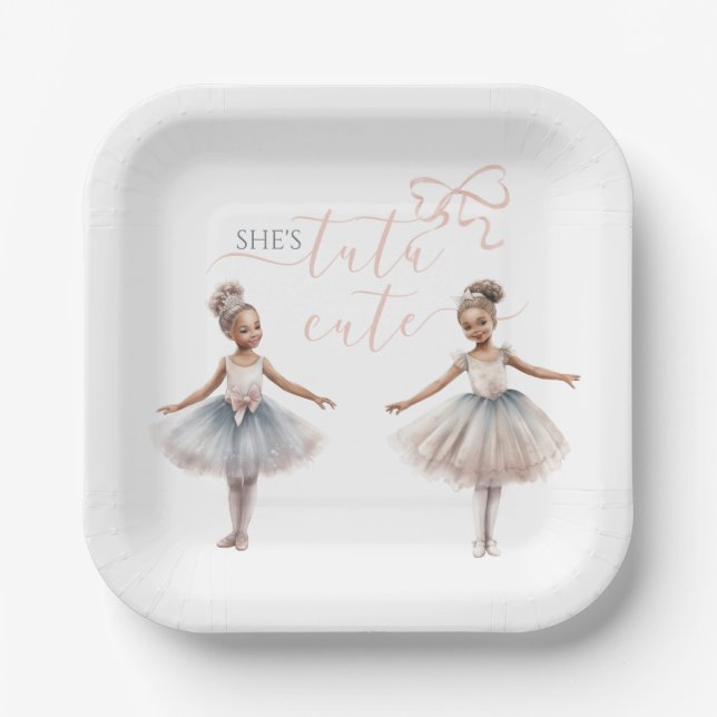 Plato De Papel Tutu Cute Elegant Ballerina Watercolor Cumpleaños (Anverso)